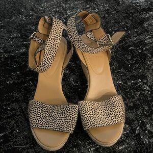 J. Crew Black and Tan Wedge Sandals